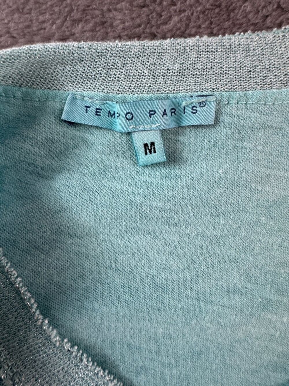 Tempo Paris 100% Linen Light Blue Tunic Top Metallic Trim Made in Italy M - Picture 4 of 7